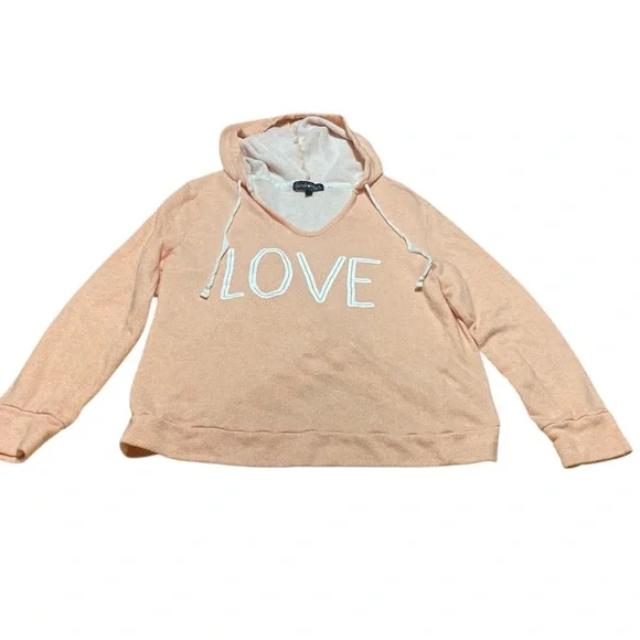 Derek Heart Peach Hoodie with 'LOVE' Graphic Women’s Size L Long Sleeve Top - Picture 2 of 10